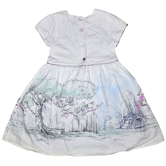 Disney Store Girls' Dress animalted Mulan Print dress Buttons sz 5/6 some stains - Picture 2 of 12